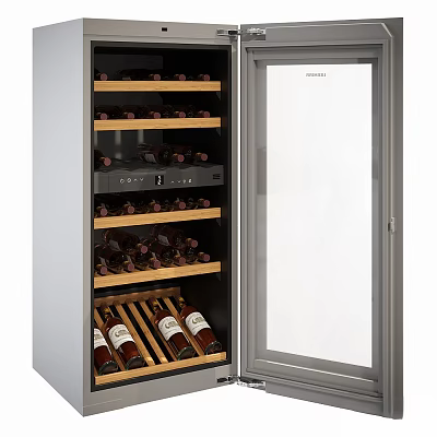 Stainless Steel Wine Cooler With Wooden Shelves And Glass Door For Kitchen Storage 3d model