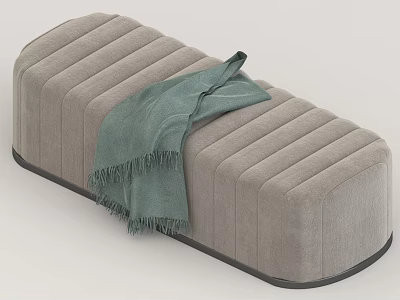 Modern Gray Velvet Sofa Bench With Vertical Tufted Design And Green Throw Blanket 3d model
