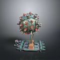 Breathtaking Landscape Featuring Mechanical Sphere With Multiple Metal Base Platform Components 3d model