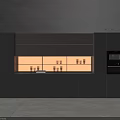 Modern Sideboard Cabinet With Dark Wood Frame Glass Door Storage And Coffee Machine