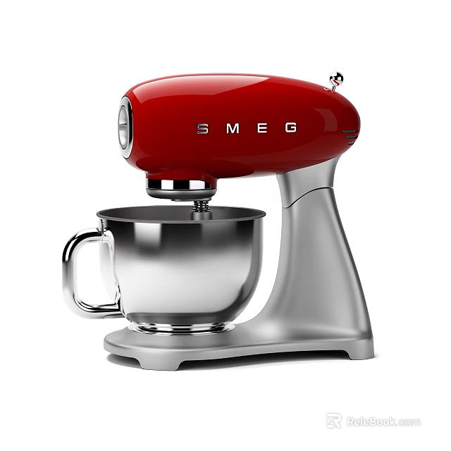 Stylish Red Smeg Stand Mixer Modern Kitchen Appliance With Stainless Steel Bowl 3d model 
