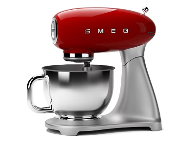Stylish Red Smeg Stand Mixer Modern Kitchen Appliance With Stainless Steel Bowl 3d model