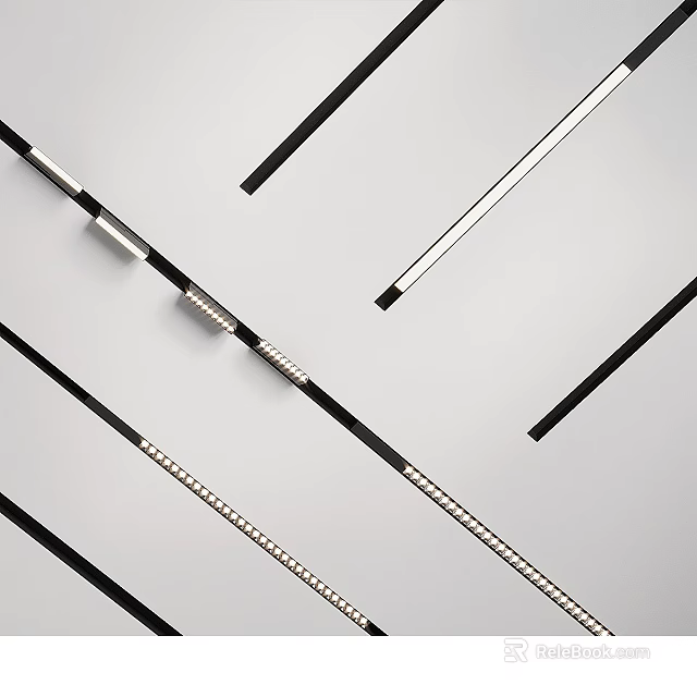 Modern Sleek Black and Silver Strip Design Downlights and Spotlights for Ceiling Indoor Lighting 3d model 