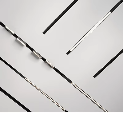 Modern Sleek Black and Silver Strip Design Downlights and Spotlights for Ceiling Indoor Lighting 3d model