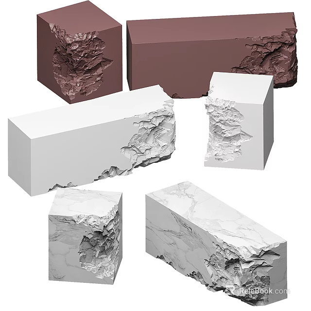 Stone Wood Material Samples With Different Textures Shapes And Light Dark Colors 3d model 