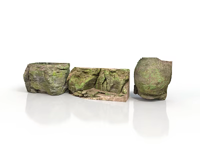 Natural Moss Covered Decorative Stones With Irregular Shape And Textured Surface 3d model