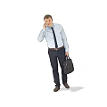 Business Man Talking on Phone Holding Black Briefcase in Light Blue Shirt