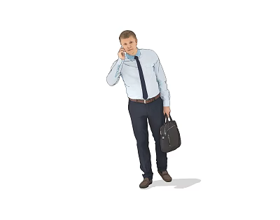 Business Man Talking on Phone Holding Black Briefcase in Light Blue Shirt 3d model