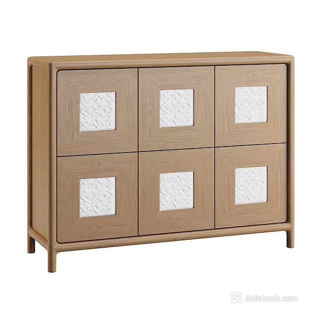 Wooden Entryway Cabinet Sideboard With White Panel Simple Design Storage 3d model 