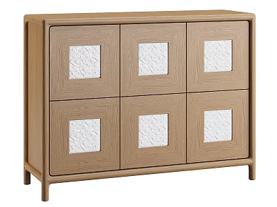 Wooden Entryway Cabinet Sideboard With White Panel Simple Design Storage 3d model
