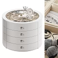 Rotating Jewelry Organizer With White Drawer Storage And Wooden Compartments For Accessories