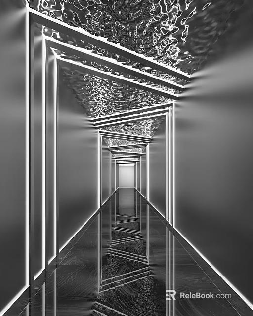 Modern Hotel Corridor With Sleek Walls Ceiling Design And Floor Reflections 3d model 