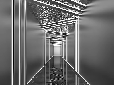 Modern Hotel Corridor With Sleek Walls Ceiling Design And Floor Reflections 3d model