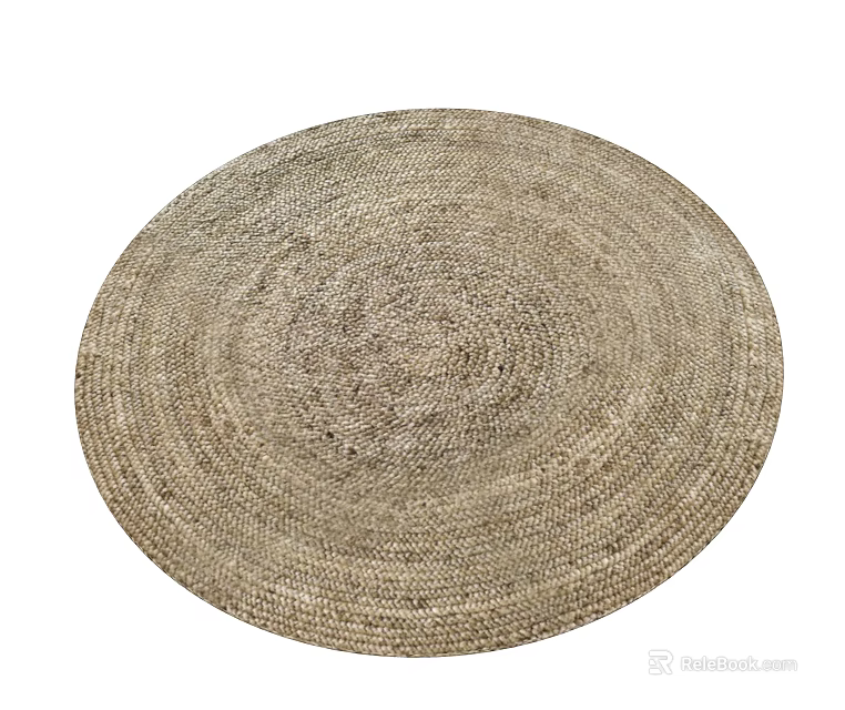 Round Handwoven Natural Fiber Rug in Neutral Beige Tone for Home Decor 3d model 