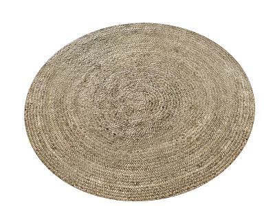 Round Handwoven Natural Fiber Rug in Neutral Beige Tone for Home Decor 3d model