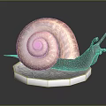 Snail With Spiral Brownish Yellow Shell Gray Body On Hexagonal Patterned Base Dark Reflective Background 3d model