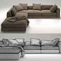 Modern Brown Sectional Sofa With Multiple Cushions And Throw Blanket On Chaise 3d model
