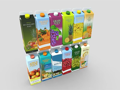 Decorative Ornament Set with Vibrant Fruit Juice Cartons and Various Flavors for Neat 3d model