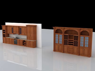Classic Wooden Wine Cabinet With Arched Design Glass Doors And Storage Compartments 3d model