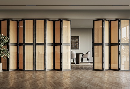 Folding door wooden screen partition 3d model