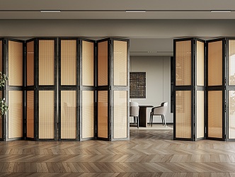 Folding door wooden screen partition 3d model