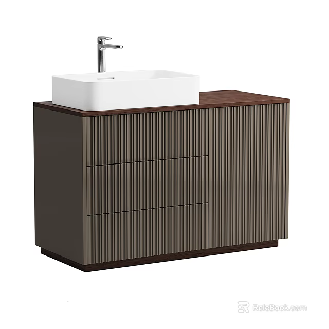 Modern Bathroom Vanity With White Basin Vertical Striped Cabinet And Drawers Design 3d model 