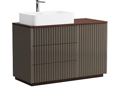 Modern Bathroom Vanity With White Basin Vertical Striped Cabinet And Drawers Design 3d model