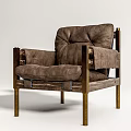Vintage Brown Upholstered Leisure Chair With Brass Legs And Padded Seat