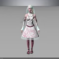 Humanoid Fantasy Character Featuring White Long Hair White Top Pink Belt And Patterned Skirt
