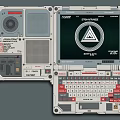 Vintage Electronic Console With Screen Triangle Symbol System Override And Keyboard
