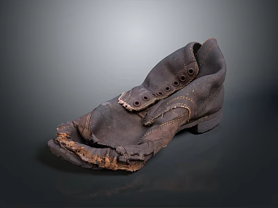Old Worn Brown Leather Shoes With Torn Upper And Worn Sole Details 3d model