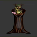 Game And Movie Fantasy Character With Green Hair Tree Like Outfit Holding Pink Flower