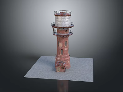Red Brick Lighthouse Tower With Light Room At Top Multiple Levels Railings And Windows 3d model