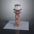 Red Brick Lighthouse Tower With Light Room At Top Multiple Levels Railings And Windows 3d model