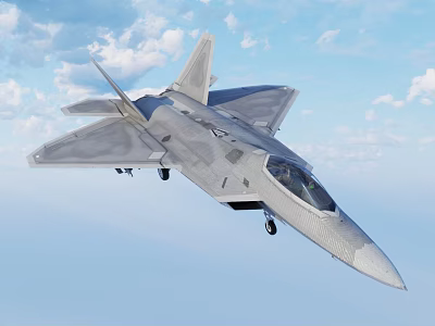 Modern Silver Gray Stealth Fighter Jet Flying in Sky with Clouds and Landing Gear 3d model
