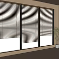 Modern Interior Window With Slatted Vertical Blinds And Potted Plant 3d model