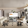 Modern Living Room Interior Design With White Sofa Coffee Table Checkered Rug And Green Plants