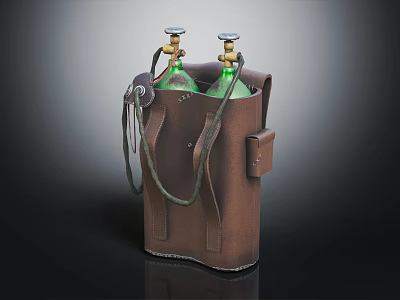Commercial Equipment With Two Green Gas Cylinders In Brown Leather Case And Metal Valves 3d model