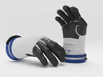 White Black Blue Work Gloves With Striped Cuffs And Protective Design 3d model