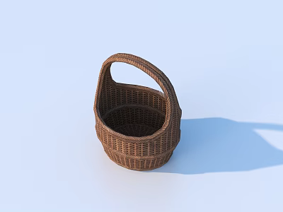 Brown Woven Handled Basket For Household Storage And Daily Use 3d model