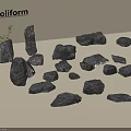 Poliform Collection Of Black Irregular Stones With Small Plant On Beige Background
