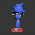 Blue Hedgehog Robot Character with Yellow Ears Red Eyes Black Mask Mechanical Limbs Red Feet