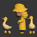 Game Movie Character Standing in Yellow Raincoat with Yellow Hat Sunglasses and Two Yellow Ducks