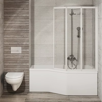 Modern Shower Sauna Area With Glass Door White Bathtub And Wooden Wall Tiles 3d model