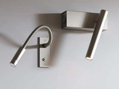 Modern Silver Metallic Wall Lamps With Flexible Hose And Cylindrical Design On Gray Wall 3d model