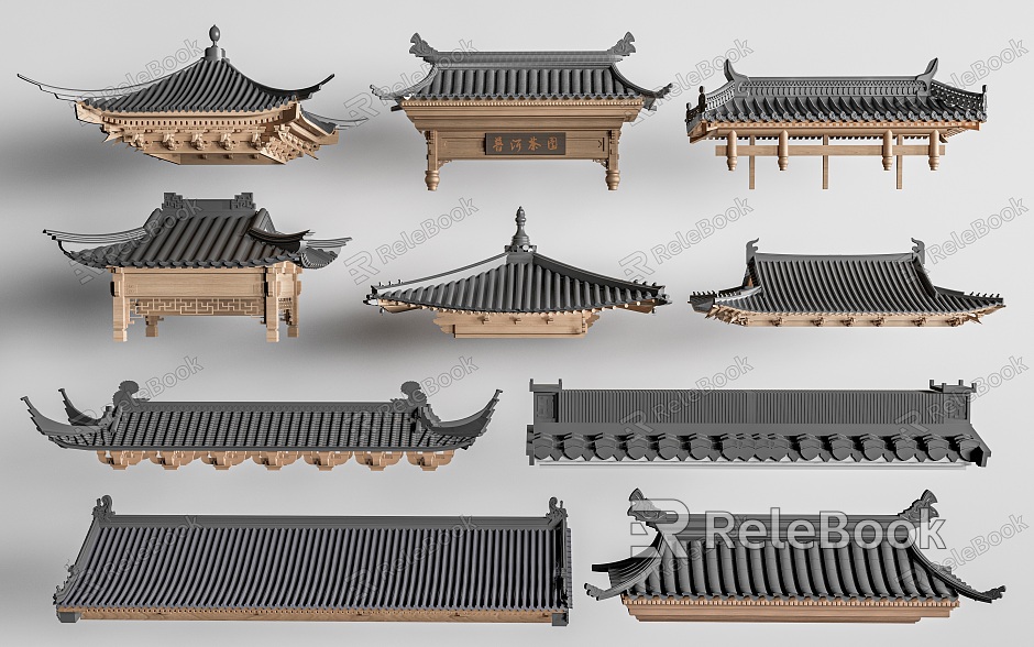 Chinese-style Eaves Eaves Combined Building Roof Ancient Building Component Roof Component Door Head model