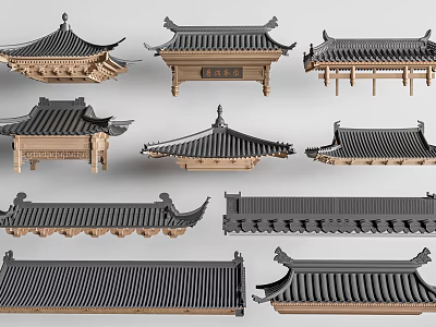 Traditional Chinese Architectural Roof Components With Various Eave Designs And Wooden Structures 3d model
