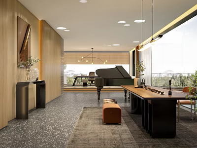 Modern Piano Room Interior With Grand Piano And Elegant Decor 3d model