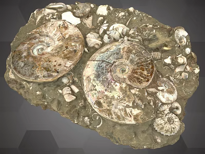 Large Ammonite Fossils Embedded In Natural Stone Matrix With Small Shell Fragments 3d model