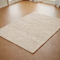 Beige Woven Texture Square Rug on Wooden Floor in Indoor Space